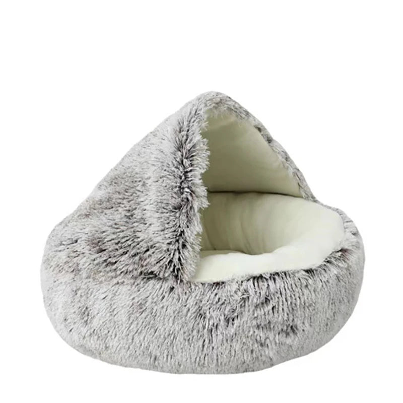 Cat Bed round Plush Fluffy Hooded Cat Bed Cave, Cozy for Indoor Cats or Small Dog Beds, Doughnut Calm Anti-Nxiety Dog Bed