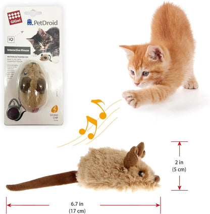 Interactive Cat Toy Mouse, Moving Automatic Cat Toys Mice Electronic with Furry Tail, Automatic Squeaky Cat Toys for Kitten Indoor/Outdoor Exercise (Brown-Ear)