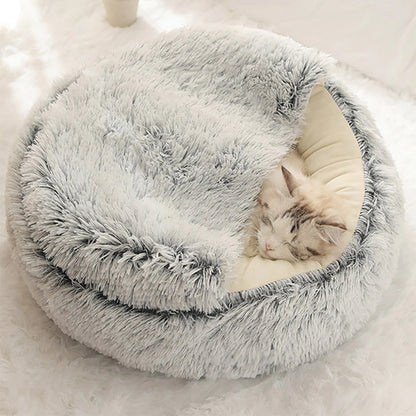 Cat Bed round Plush Fluffy Hooded Cat Bed Cave, Cozy for Indoor Cats or Small Dog Beds, Doughnut Calm Anti-Nxiety Dog Bed